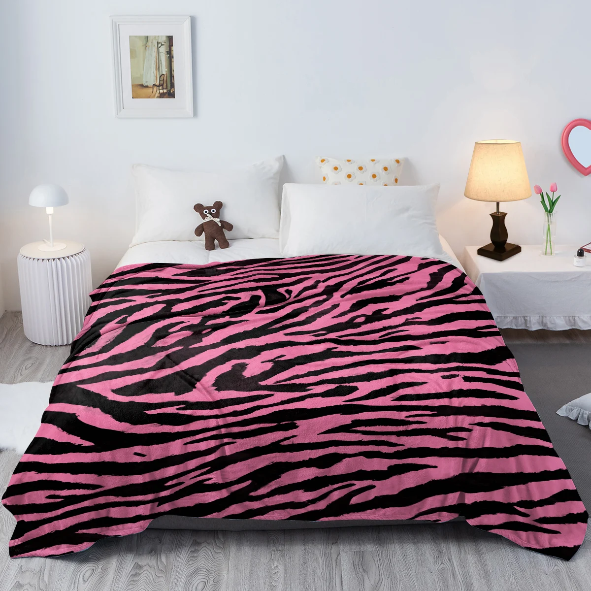 Pink Leopard Print Throw Blanket Zebra Skin Warm Plush Blankets for Kids Adults Teen for Sofa Couch and Bed