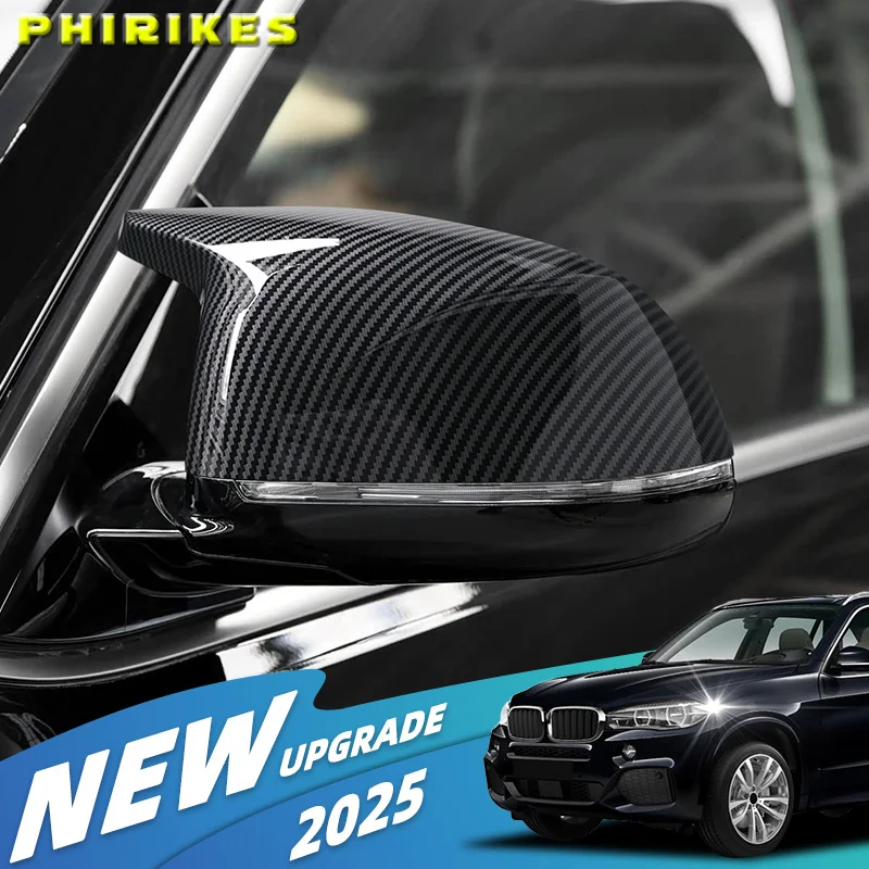 غطاء مرآة جانبية للرؤية الخلفية للسيارات BMW F25 X3 F26 X4 F15 X5 F16 X6 2014 2015-2018 نمط ألياف الكربون الأسود اللامع #1