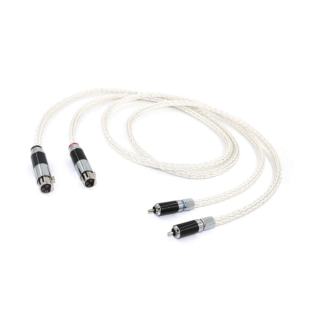 زوج واحد من محول XLR من الدرجة الاستوديو - محول 8AG OCC مطلي بالفضة مع محول RCA إلى XLR مزدوج الحماية