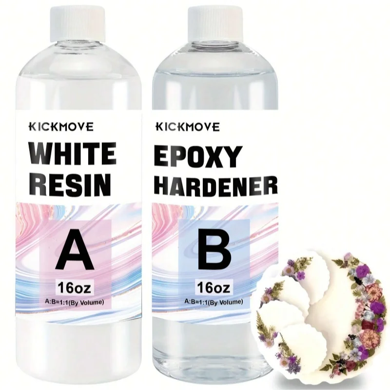 

White Epoxy Resin Kit 32OZ,Crystal Clear High-Gloss,Self-Leveling Bubble Free for Jewelry, Coasters, DIY Craft Making, Non-Toxic