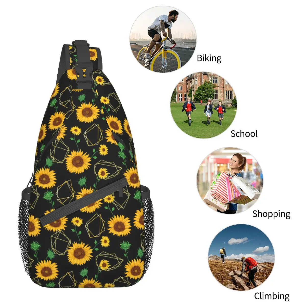 Mooie Zonnebloem Sling Tassen Borst Crossbody Schoudersling Rugzak Reizen Wandelen Daypacks Briljante Zonnebloem Cool Bag