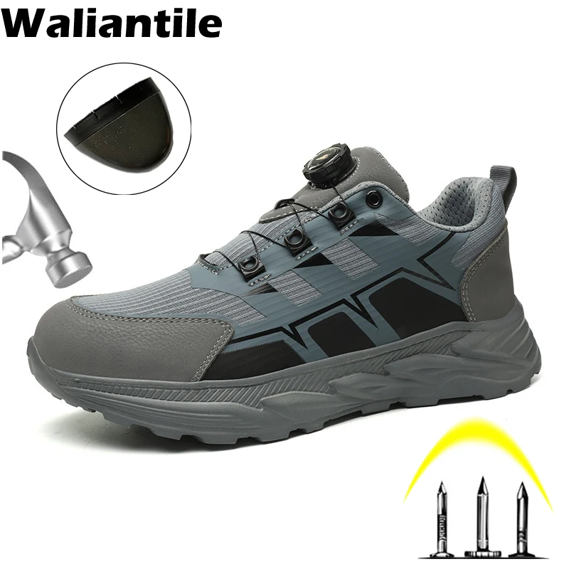 

Waliantile Lace Free Safety Shoes For Men Puncture Proof Industrial Work Boots Steel Toe Anti-smashing Indestructible Sneakers
