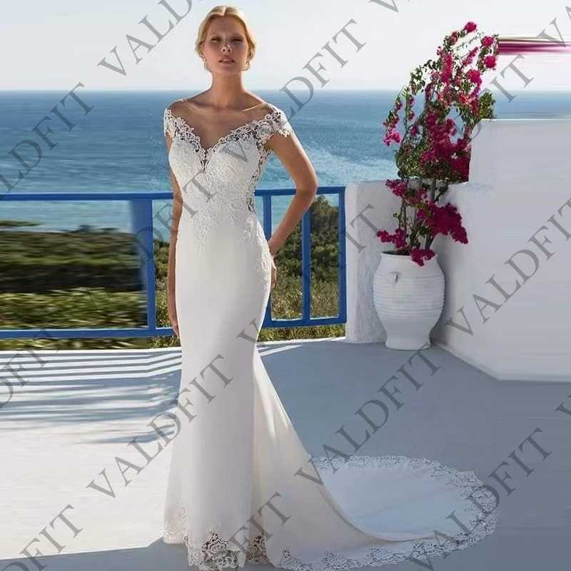 

Customized Long Sexy White Beach Mermaid Satin Wedding Dresses Bridal Gown with Train Vestidos De Novia Boda