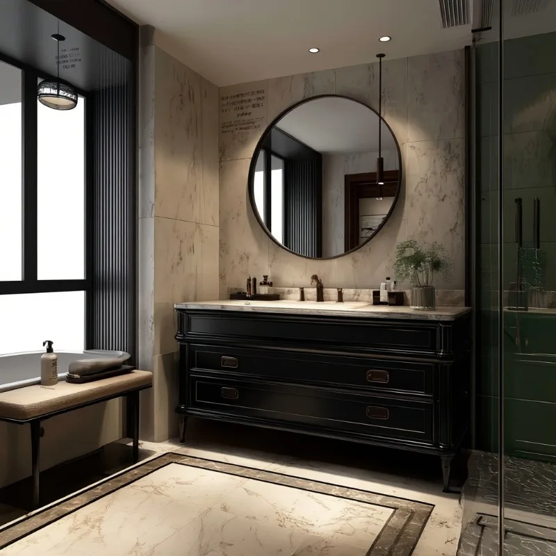 

Commercial bathroom cabinet combination hotel bed and breakfast wind washstand oak paint wash basin cabinet natural marble bathr