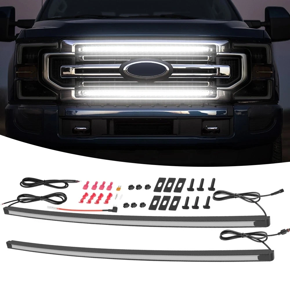For 2017-2022 Ford Super Duty F-250 LED Grill Accent Lights Bar DRL Grille Light 2PCS 37Inch Curved LED Front Grille Light Bar
