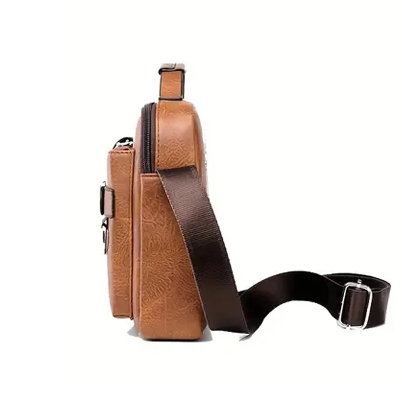 Atmungsaktive, leichte Vintage-Umhängetasche für Herren, stilvolle Leder-Sling-Tasche mit Reißverschluss für Arbeit, Reisen und den täglichen Weg zur Arbeit – Detail 3