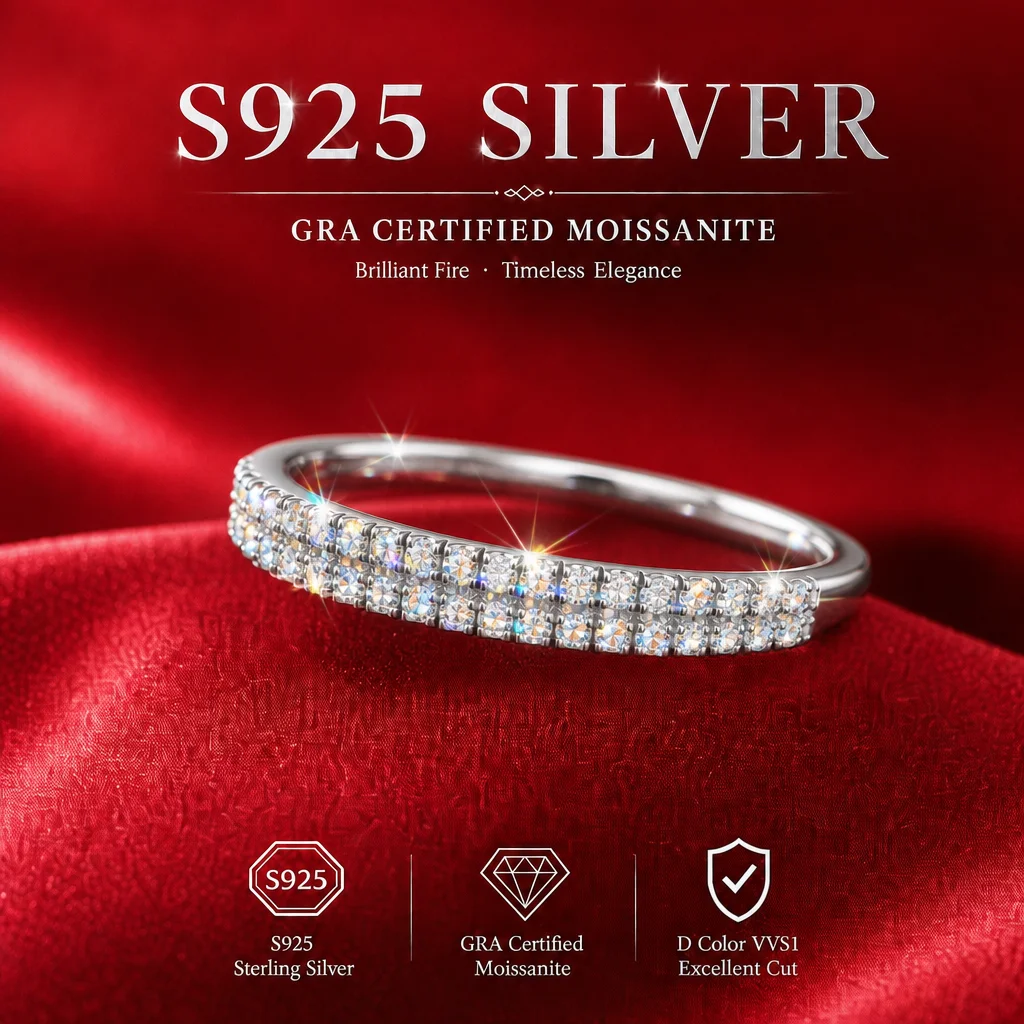 Mit GRA-Zertifikat S925 Sterling Silber 3,0mm Vollmoissanit-Ring D VVS1 3EX Schliff Funkelnder Moissanit-Band Hochzeits- und Partygeschenk – Detail 19