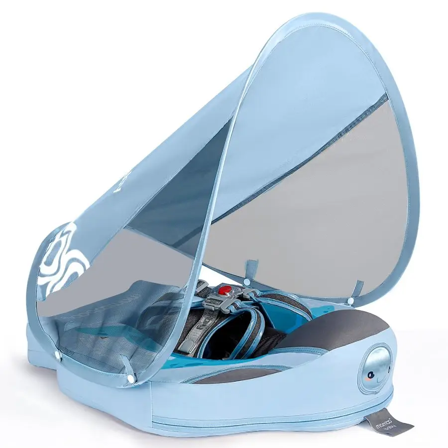 Flotador de piscina para bebé con dosel solar extraíble, flotador de natación infantil no inflable con diseño de cola antideslizante, amplificador impermeable SkinFriendl