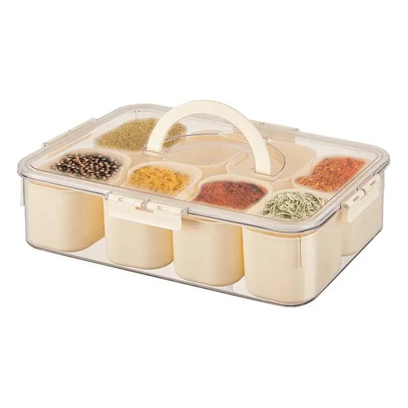 

Seasoning Containers High Quality 8 Compartments Spices Storage Box Large Capacity Divided Sealed Boxes With Handle For Kitchen