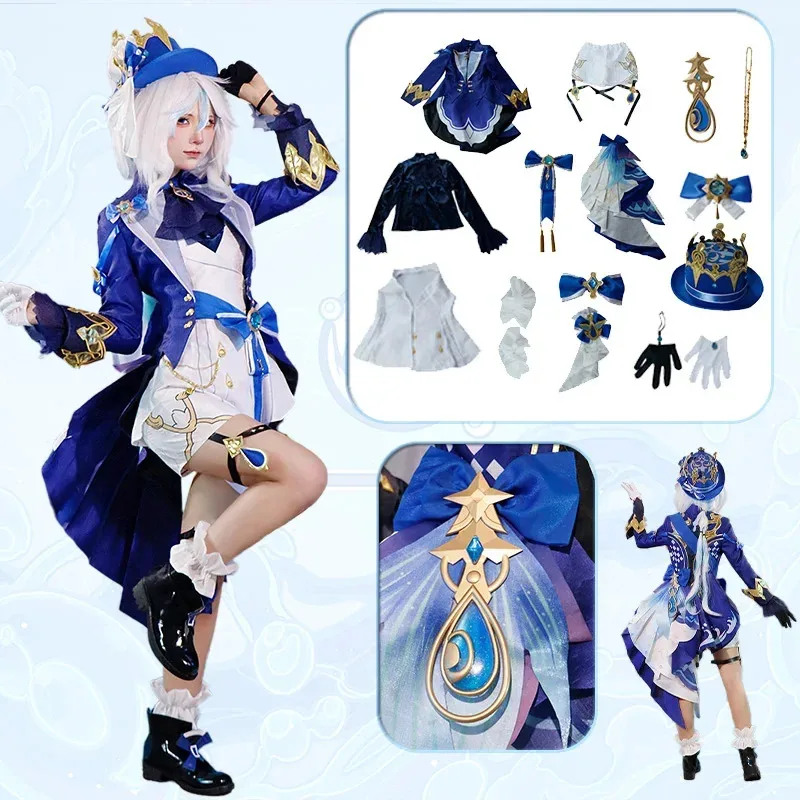 

New 2025 AA Premium Genshin Impact white Black Furina Cosplay Focalors Hat Hair shoes Full Set Carnival Women Dress Hallowee ★★★