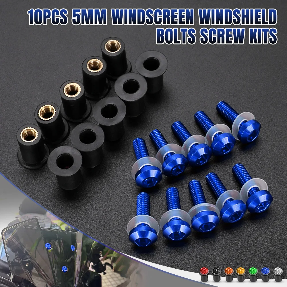 10PCS 5mm Windscreen Windshield Bolts Screw Kits For Yamaha FZ1 FZ6R FZ6N FAZER 600 FZ8 FZ1 FZ1000 FZS600 FZ07 FZ09 MT07 MT09