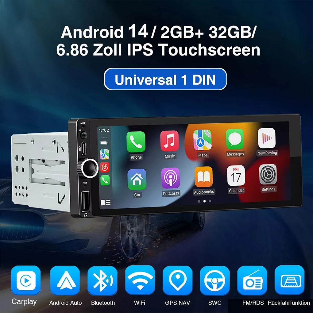 Car Radio CarPlay Android-Auto Touch Screen Multimedia MP5 Player Bluetooth Handsfree 6.86