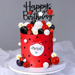Ladybug Cake Topper Red Black Ball Cake Decorations Daisy Cake Topper for Ladybug Theme Party Birthday Party Supplies Decoration