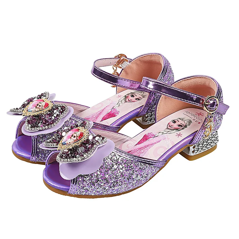 Girls Sandals Frozen 2 Elsa Princess Shoes Little Girls Crystal Shoes Children High Heels Catwalk Show Shoes