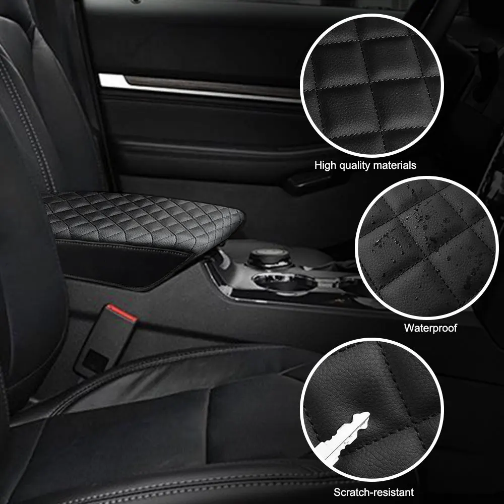 Auto Center Console Armrest Cushion Environmental Fibers Leather Cover for Ford Explorer 2011 2012 2013 2014 2015 2016 2017 2019