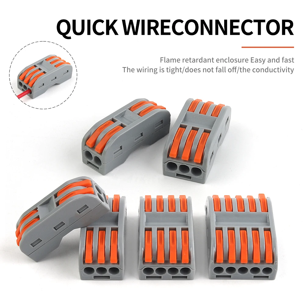 

5PCS Quick Wire Cable Connectors Compact Push-in Conductor Terminal Block 2/3/4/5 Pin Electrical Wiring Connection With Lever