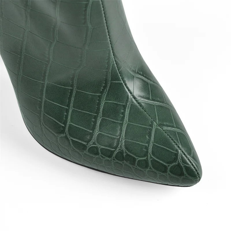 Onlymaker Women Green Knee High Boots Pointed Toe Western Cowboy Boots Wide Calf Block Heel Pull-On Cowgirl Booties