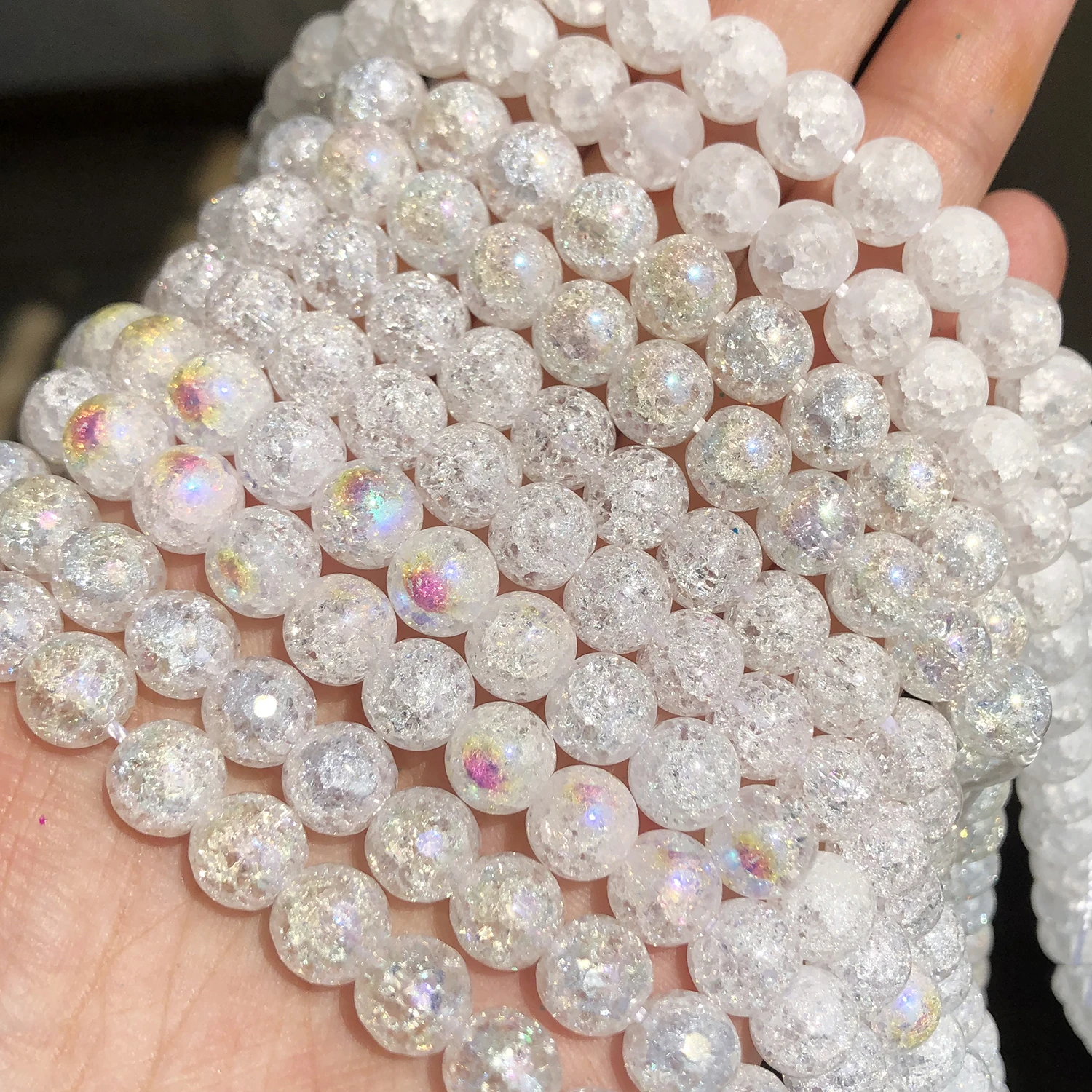 Natural White Snow Cracked Crystal Beads Multicolor Quartz Round Spacer Loose Beads  For Jewelry Making DIY Bracelets 6 8 10mm