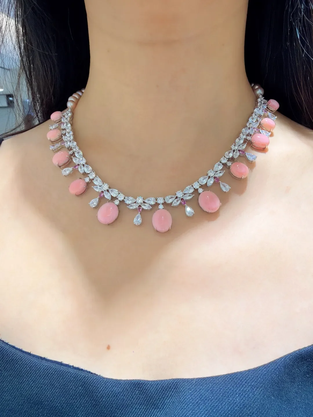 pink color natural sea shell and fresh water pearl necklace copper with cubic zircon 43CM accept order any length fashion