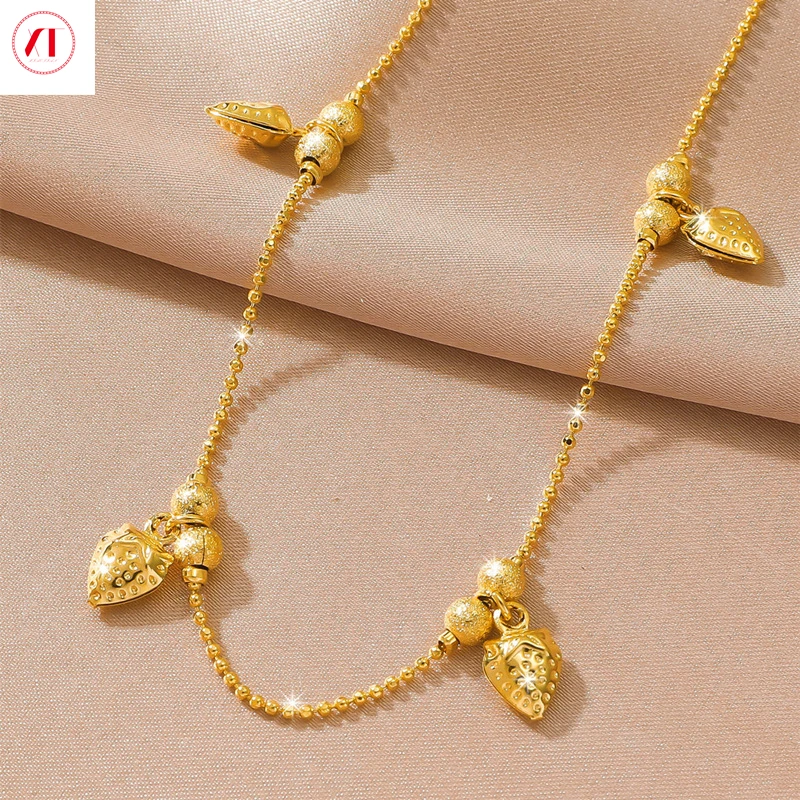 XT Jewellery Korea 24k Anklet Women Flower Strawberry Bell Fashion 916 Original Gold Plated