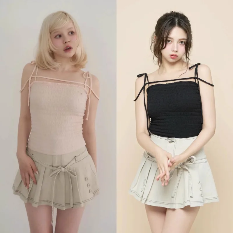 Japonês lolita doce feminino cinta cintura colete fino suspender topo camisolas roupas femininas 2025 verão fino ajuste preto estilingues