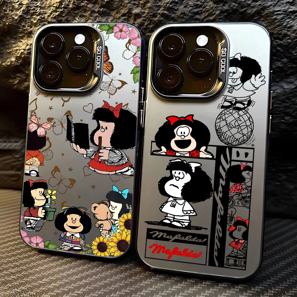 Funda de Teléfono con Diseño de Mafalda para iPhone 17 16e 16 15 14 13 12 11 mini Pro Max X XR XSMAX 8 7 Air Plus, Anti-Caídas, Acabado Mate