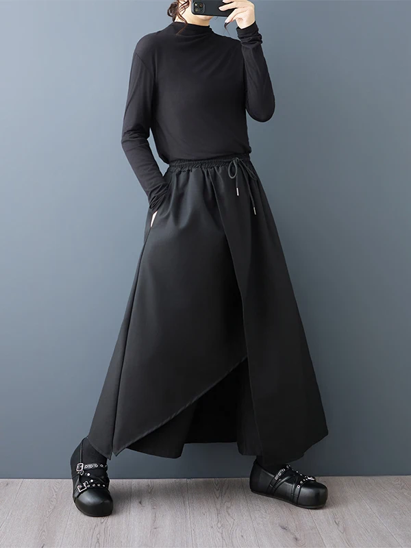 Authentic Fall New Style Dual Layer Wide Leg Pants Skirt High Waist Loose Fit Nine Point Pants Dark Style Fashionable Casual ...