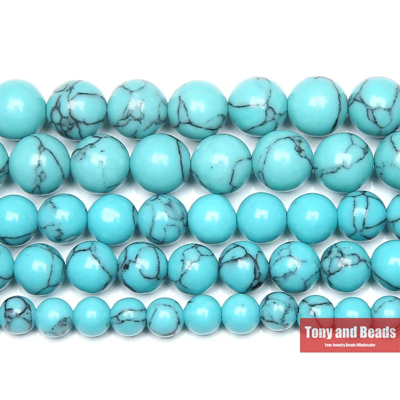 Natural Stone Chinese Lake Blue Turquoise Round Loose Beads 15