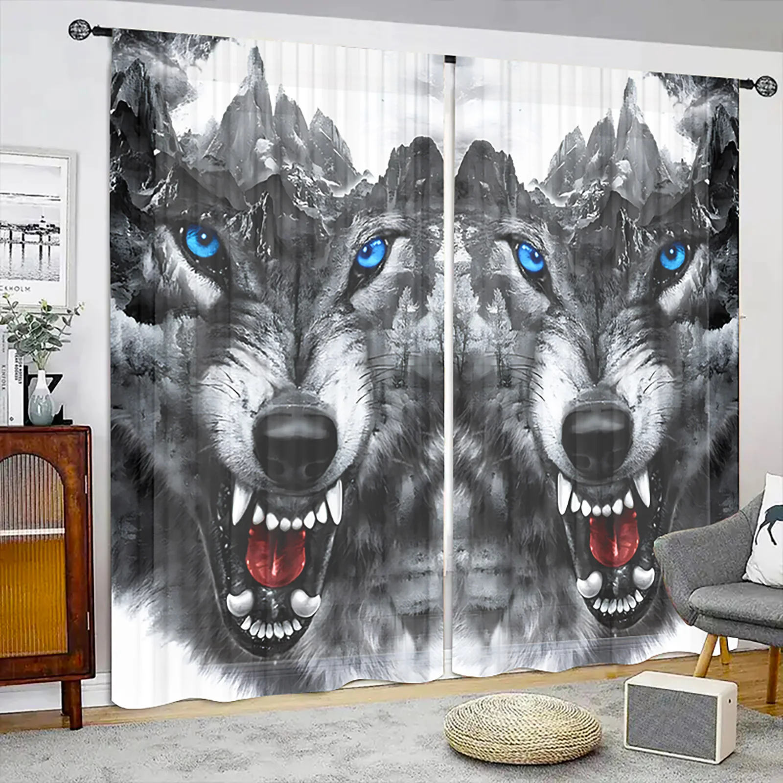 

Wolf Printed Animal Light Filtering Drapes Tulle Sheer Window Curtains Living Room Transparent The Bedroom Accessories Decor