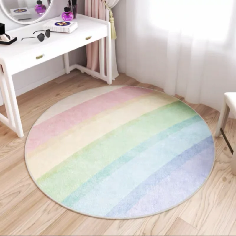 Round Area Rug with Pink & Beige Pattern - Perfect for Bedroom or Vanity Space, Soft & Stylish