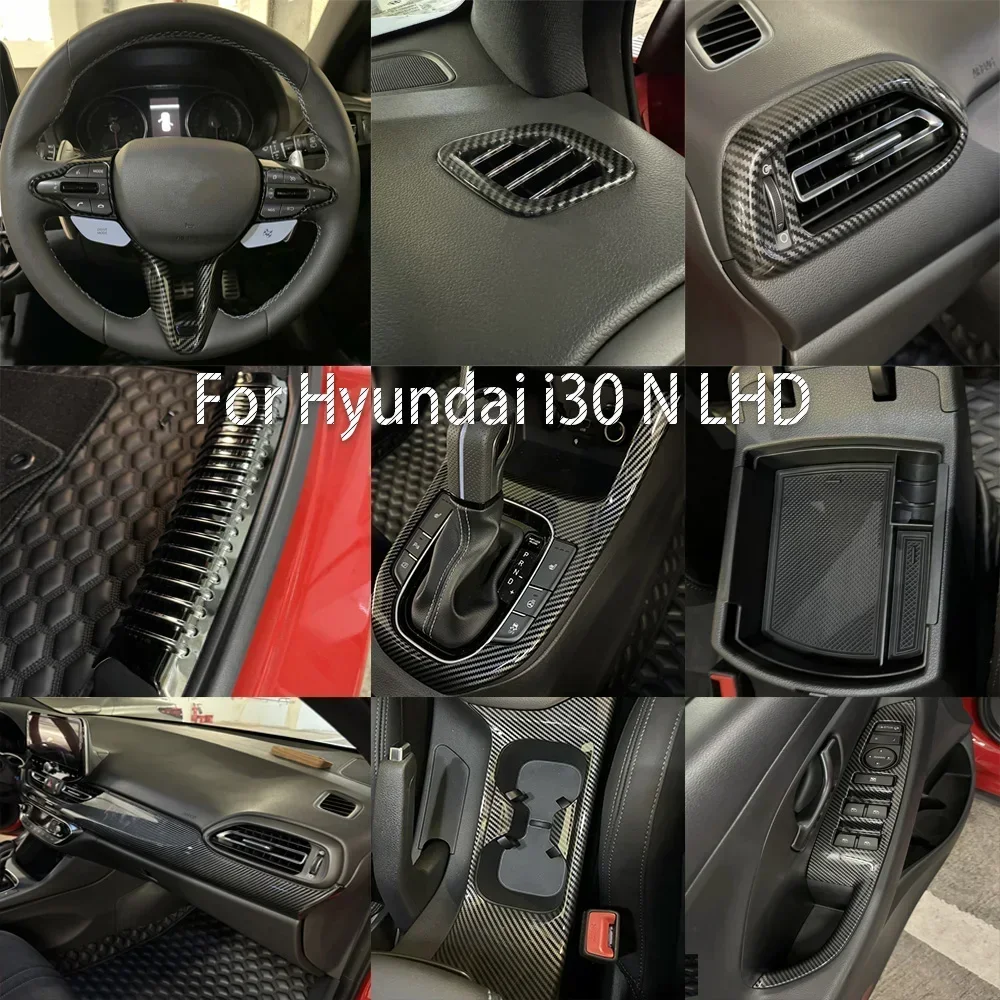 LHD Wnętrze w stylu włókna węglowego Deska rozdzielcza Konsola zmiany biegów Kubek na wodę Przycisk okna Wentylator Pokrywa do Hyundai i30 N