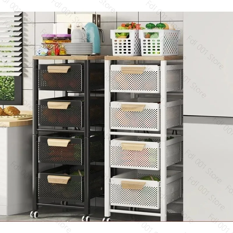 Household Movable Narrow Kitchen Organizer Cart With Wheel Multi-layer Vegetable Auxiliary Cartss Drawer Type Kitchen Trolleys