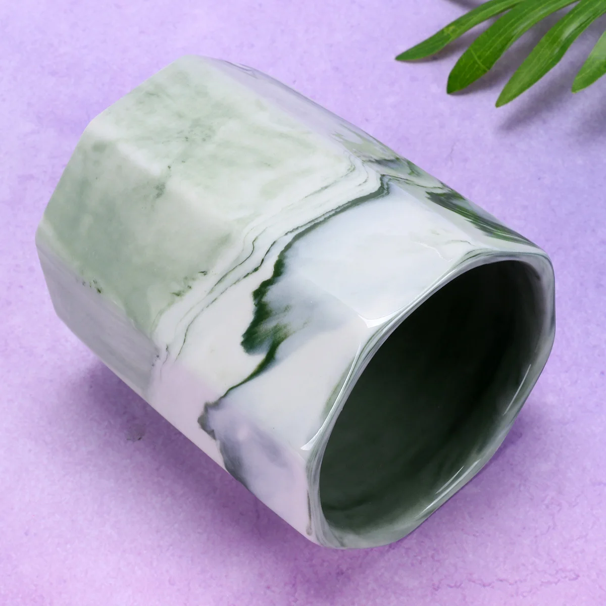 

1Pcs Marble Grain Octagonal Ceramic Pen Holder Large Capacity Pencil Container Makeup Brush Organizer Green Stylish Desk