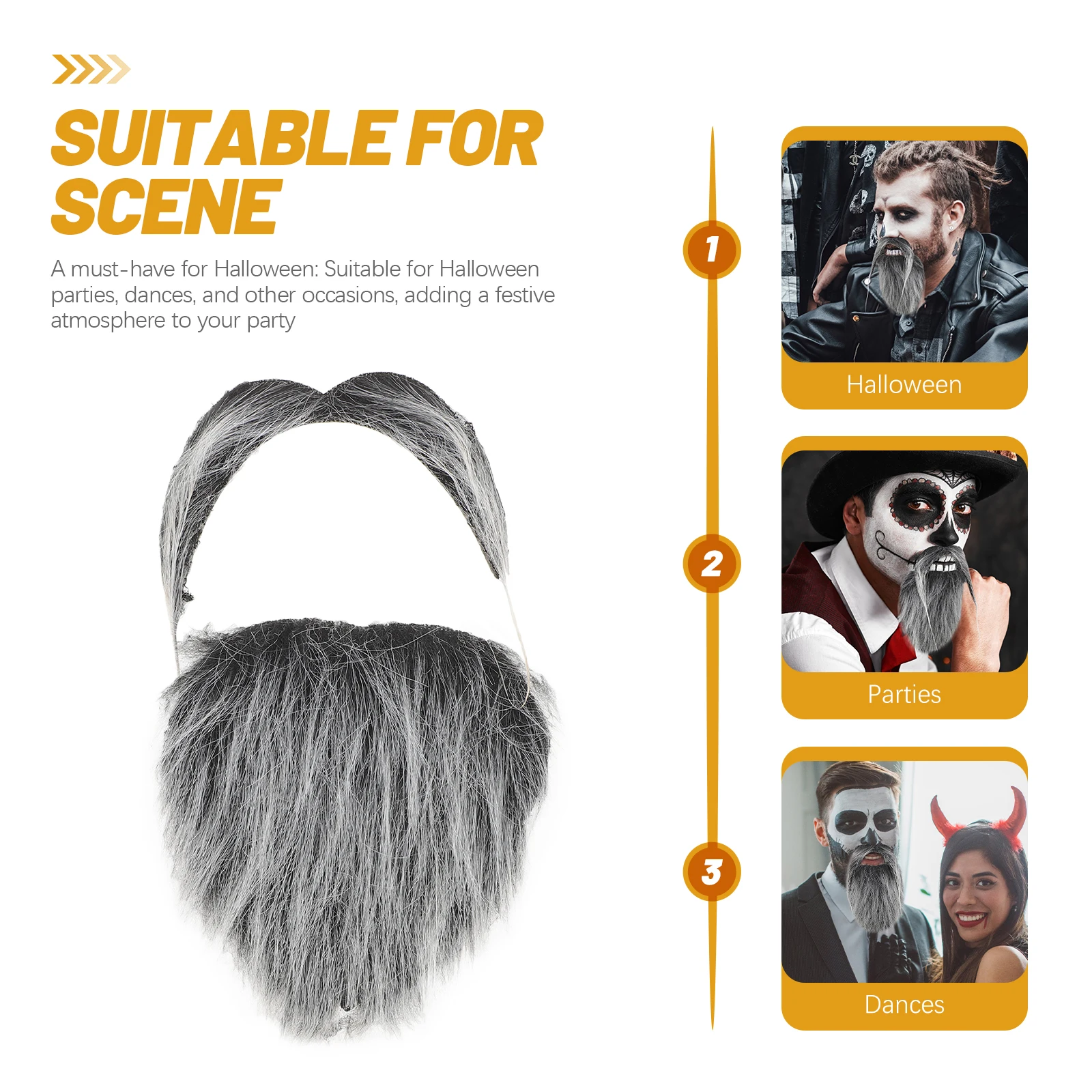 

2 pcs Simulated Beard Props Cloth Elderly Halloween Party Costume Accessory Gray Black Comfortable Fit Facial for Dance