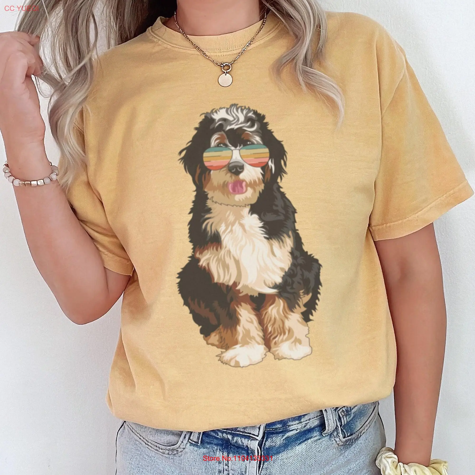 Retro Bernedoodle Wearing Sunglasses Comfort Colors T Shirt long or short sleeves