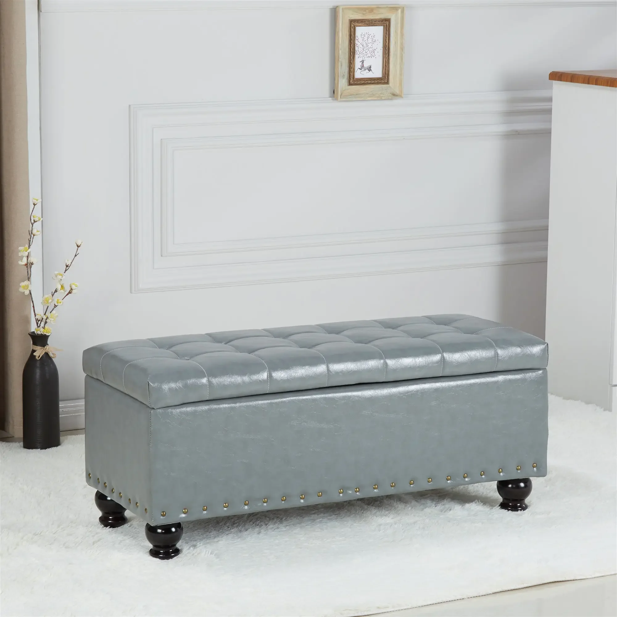 European Bedside Sofa Ottomans Bench for Sitting Shoe Changing Stool Shoe Cabinet Storage Fitting Room Solid Wood Storage Box