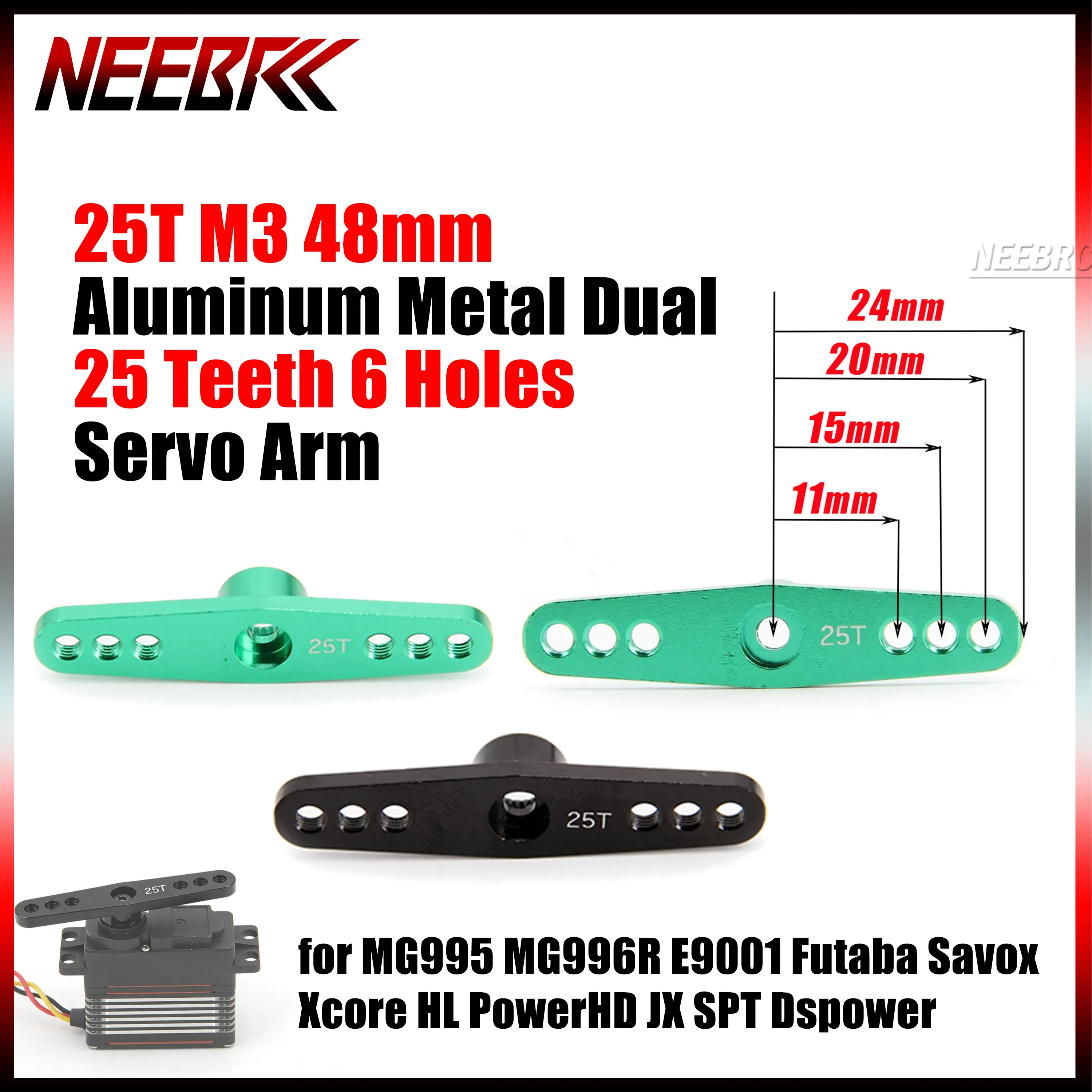 

Алюминиевая сервокачалка NEEBRC 25T M3 48 мм, 25 зубьев, 6 отверстий для MG995 MG996R E9001 Futaba Savox PowerHD JX SPT Dspower, запчасть для радиоуправляемых моделей