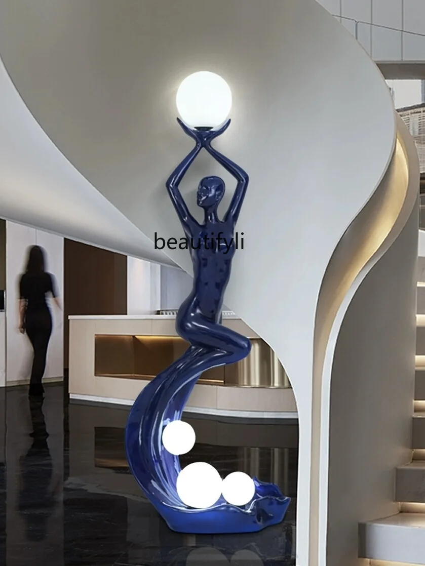 

Humanoid Art Sculptured Ornaments Living Room Decoration Floor Lamp Abstract Figure Hotel Hallway Light Luxury Big Decorations