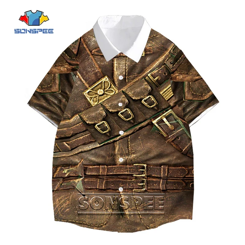 SONSPEE 3D Printed Army Veteran Shirts Old Soldier Shirts Turn-down Collar Short Sleeve Shirt Men Ancient Fashion Oversize Tops