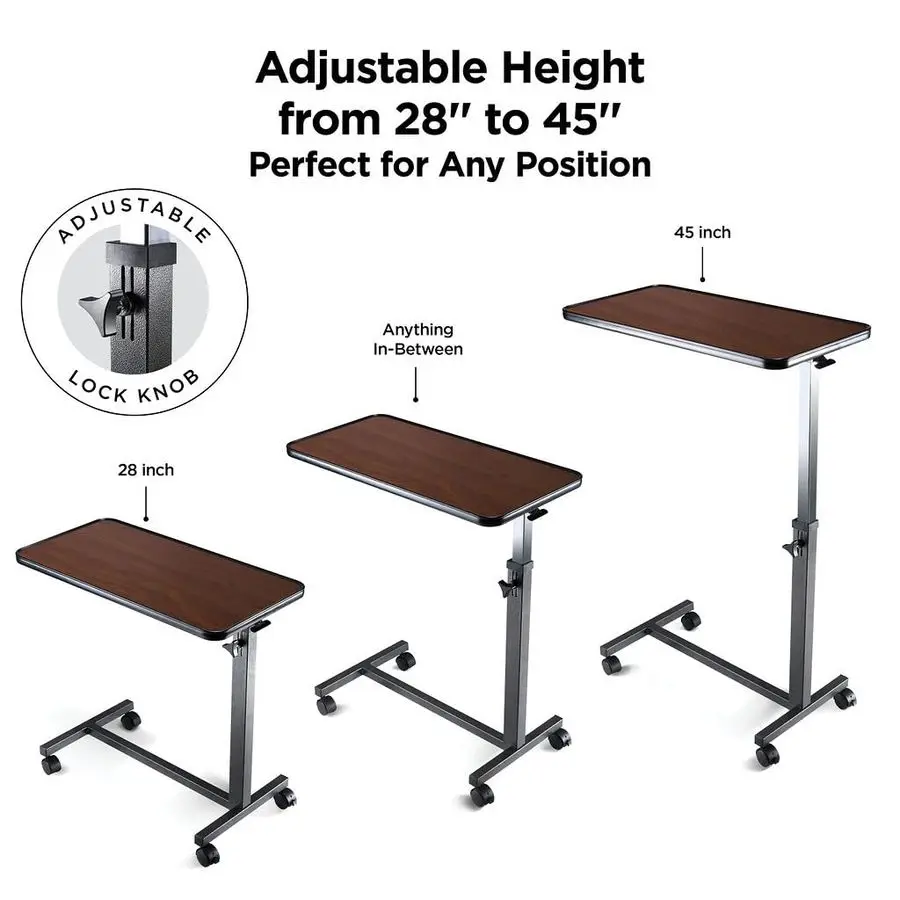 Adjustable Overbed Bedside Table with Wheels Bed Desk Over Bed with Wheels Hospital Table for Hospital and Home Use