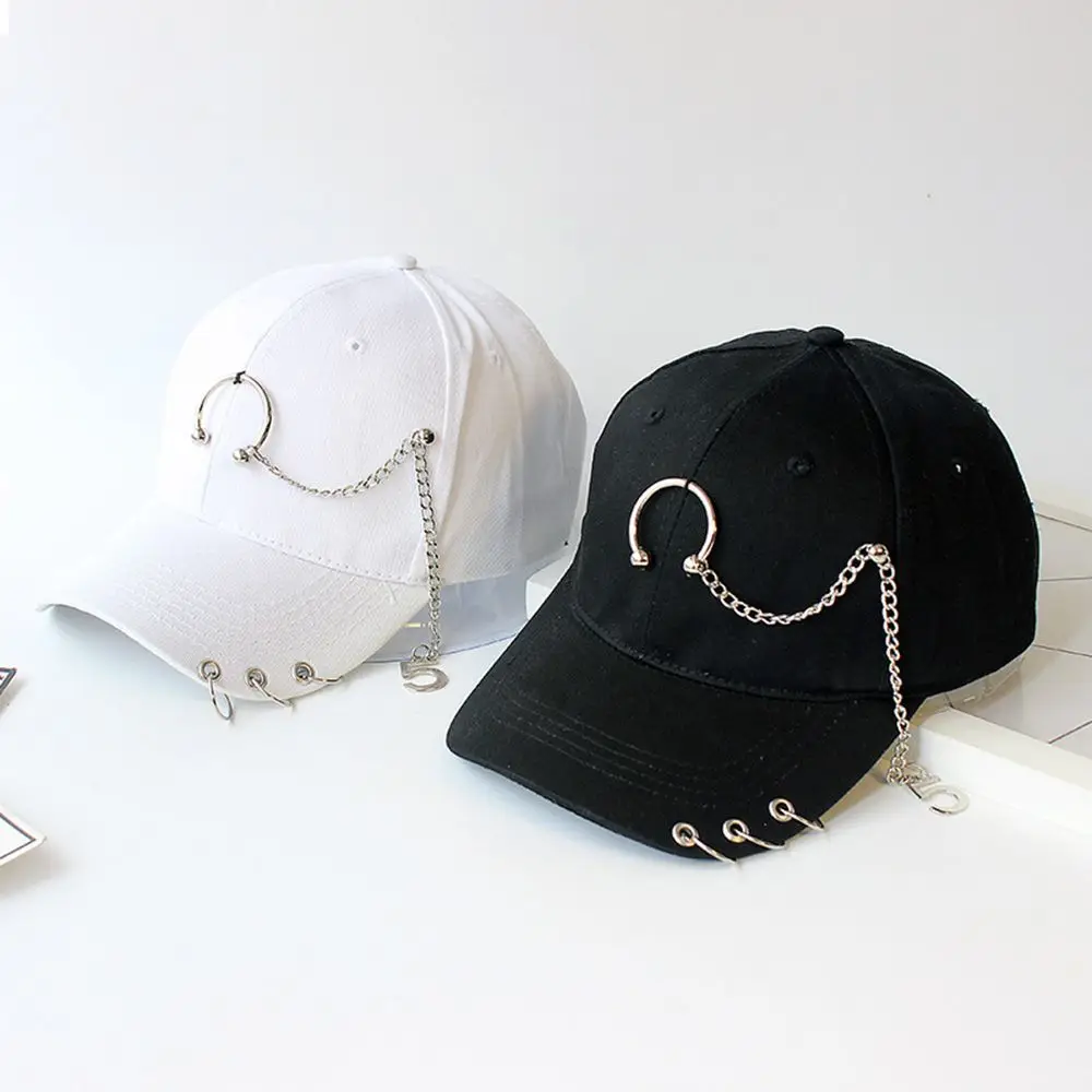 Adjustable Simple Punk Cotton Chain Girls Outdoor Sports Visors Cap With Ring Baseball Cap Snapback Hats