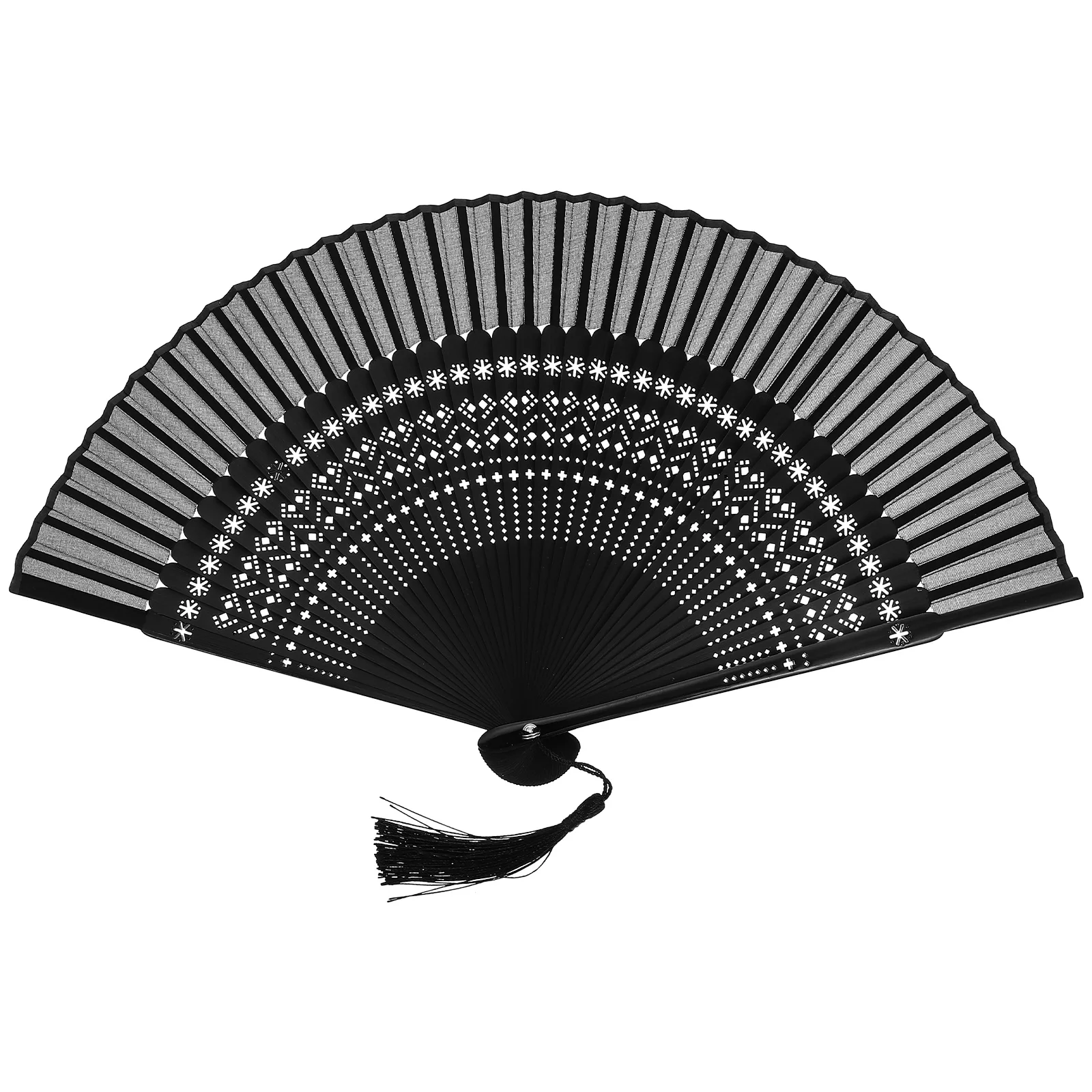 

Dance Tassel Folding Fan Handheld Black Decorative Women Portable Bamboo Fans for Party Home Decor Classic Chinese Style