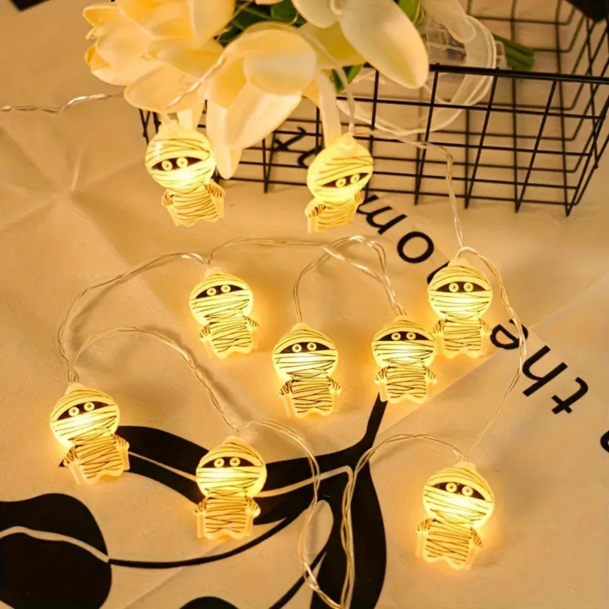 1 szt. 10/20 LED Lampki Sznurowe Halloween Mumia Zasilane Bateriami Do Domu Sypialni Salonu Sklepu Imprezy Świąteczne Dekoracje Halloween
