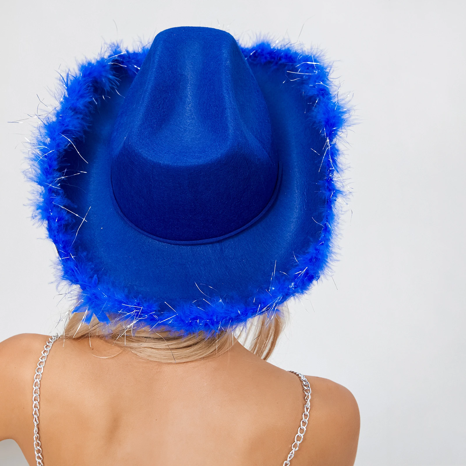 Women´s Cowboy Hat, Adult Solid Color Furry Trim Wide Brim Hat Female Cap for Dating Party