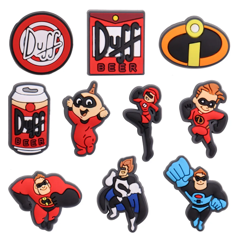 10PCS Disney Os Incríveis Duff Shoe Charm Mix Atacado Fivela Decorativa de PVC Destacável DIY Impermeável Presente de Festa Disney