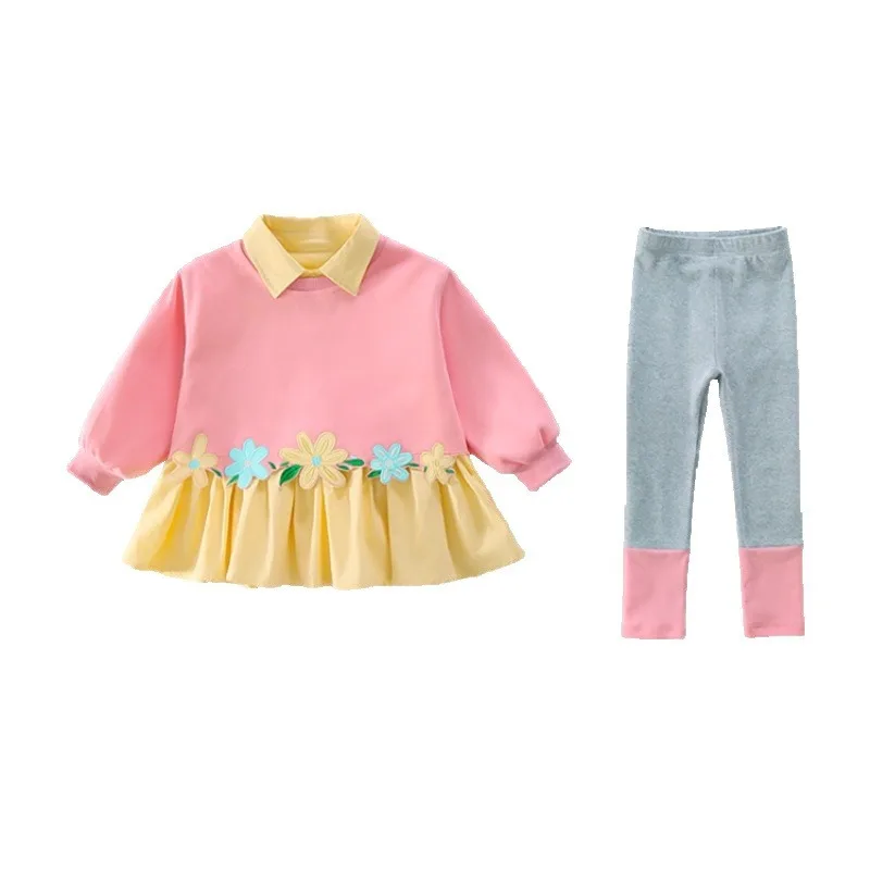Girls' Set Stylish and Sweet Children's Hoodie Skirt Leggings Two-piece Set Little Girls' Baby Spring and Autumn Outfit