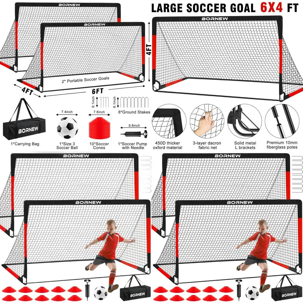 

Youth Soccer Training Equipment - 2 Sets of 7x5 or 6x4 Goals, Soccer Ball, Portable for Ages 3-16