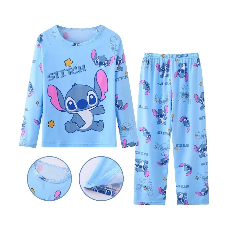 Nuovi set di abbigliamento per bambini primaverili Stitch Angel Boy Sleepwear Pantaloni a maniche lunghe Vestiti Pigiami per bambini Set Pigiami per