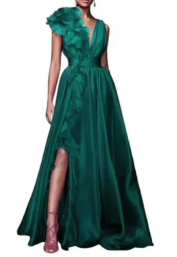 A Linha V-Neck Trailing Vestidos, High Split Hem, vestidos de noite formais para banquete, férias, bola, coquetel