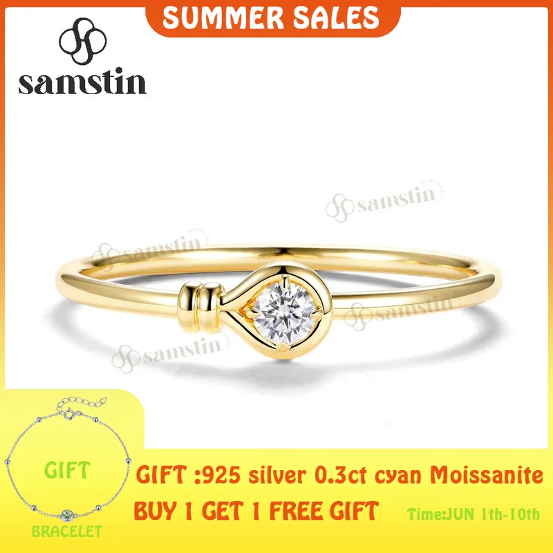 Samstin 2CT Round Mossanite Bangle for Women Solid 10K 14K 585 Yellow Gold Bracelet for Engagement Trendy Christams Gifts Party